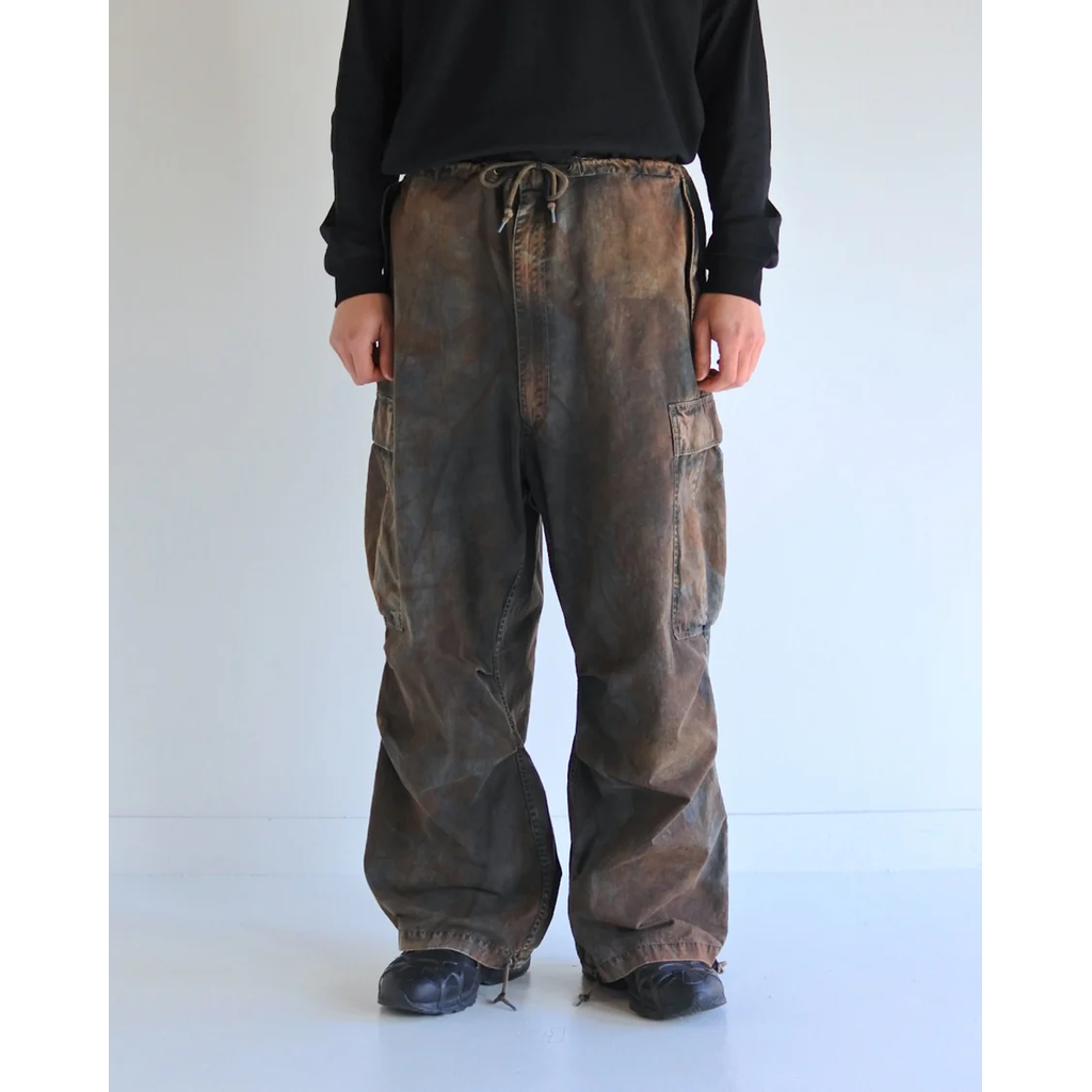 ANACHRONORM  AN372 BLACK CUT-OFF HARD DAMAGED B.D.U CAMO PANTS WOODLAND