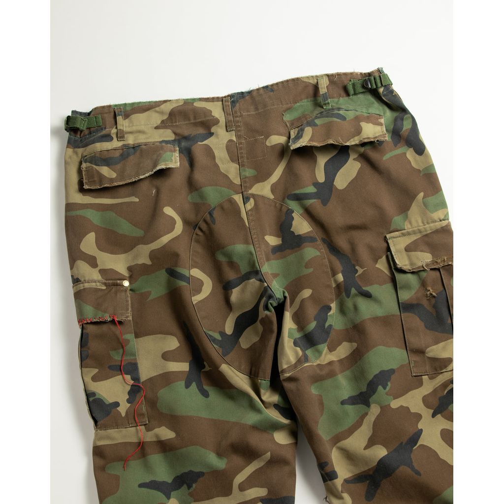 ANACHRONORM  AN372 BLACK CUT-OFF HARD DAMAGED B.D.U CAMO PANTS WOODLAND