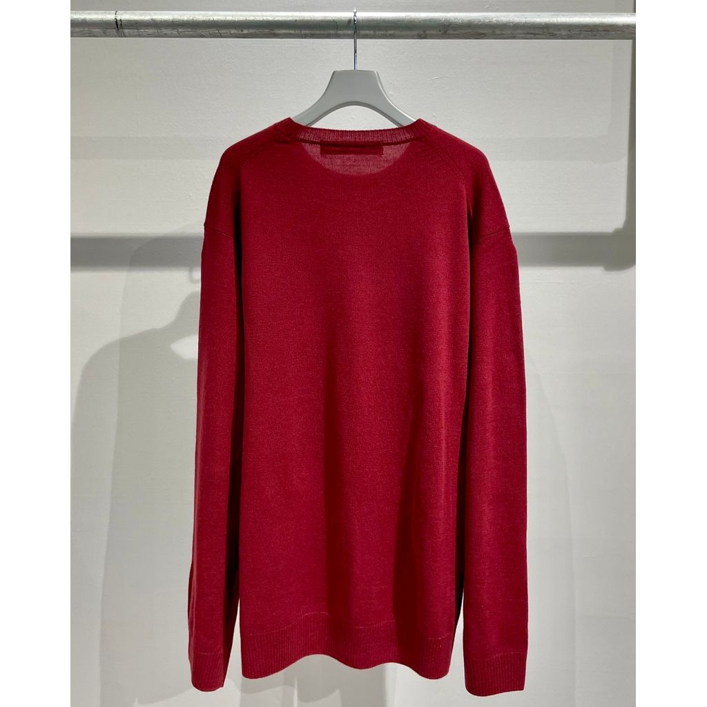 Y's for men ROUND NECK INTARSIA KNIT WITH "Y's for men" LOGO （RED）
