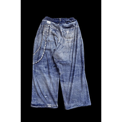 TALKING ABOUT THE ABSTRACTION  FLEECE DENIM PRINT WIDE PANTS