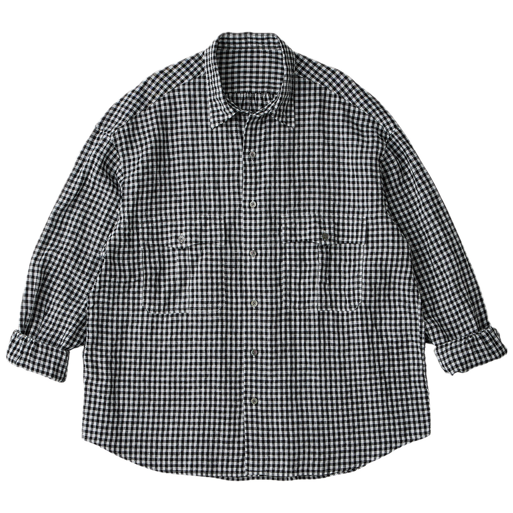 PORTER CLASSIC ROLL UP LINEN GINGHAM CHECK SHIRT