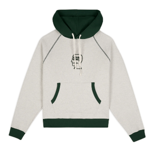 BRAIN DEAD FLEECE LOGO HEAD RAGLAN HOODIE - OATMEAL GREEN