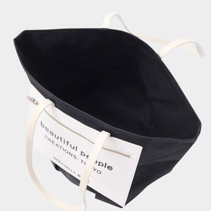 beautiful people lining logo pocket tote bag L