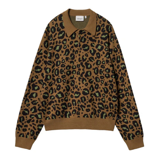 CARHARTT WIP  L/S ARLO POLO - Camo Leo Jacquard, Tamarind / Black