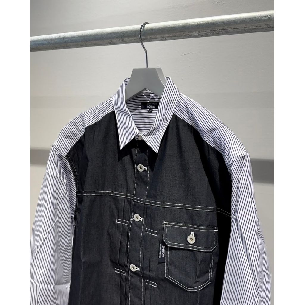 COMME des GARCONS HOMME 綿ストライプ×綿デニム 切換えシャツ