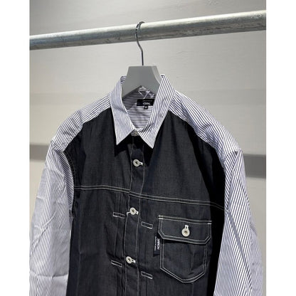 COMME des GARCONS HOMME 綿ストライプ×綿デニム 切換えシャツ