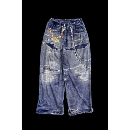TALKING ABOUT THE ABSTRACTION  FLEECE DENIM PRINT WIDE PANTS
