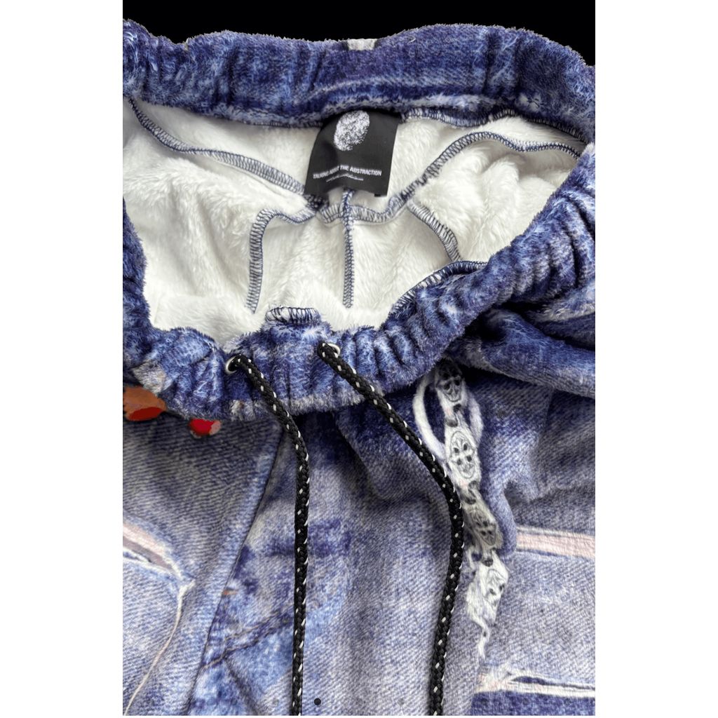 TALKING ABOUT THE ABSTRACTION  FLEECE DENIM PRINT WIDE PANTS