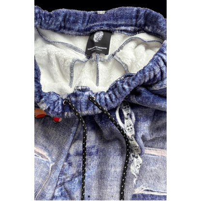 TALKING ABOUT THE ABSTRACTION  FLEECE DENIM PRINT WIDE PANTS