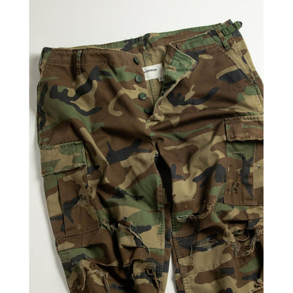 ANACHRONORM  AN372 BLACK CUT-OFF HARD DAMAGED B.D.U CAMO PANTS WOODLAND