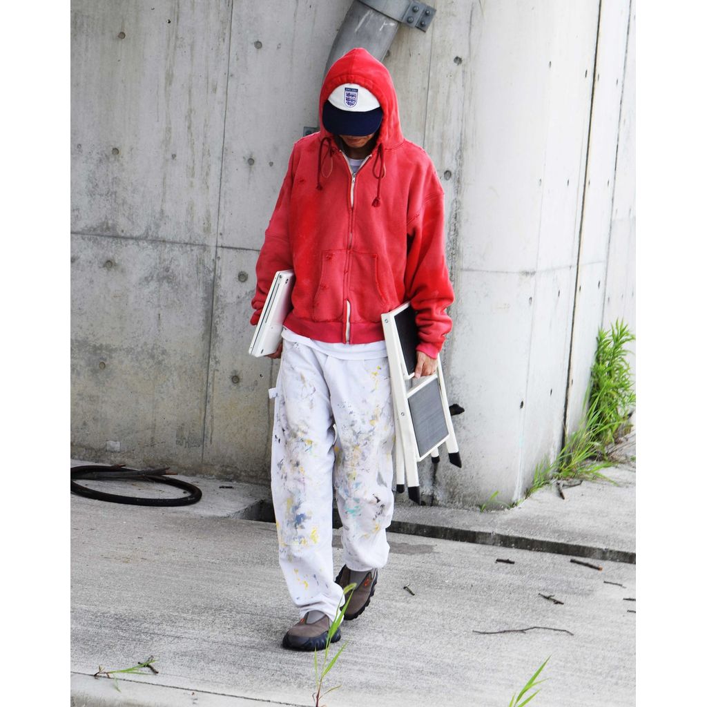 ANACHRONORM  ANDK003 DART PAINT DOUBLE KNEE PAINTER PANTS WHITE