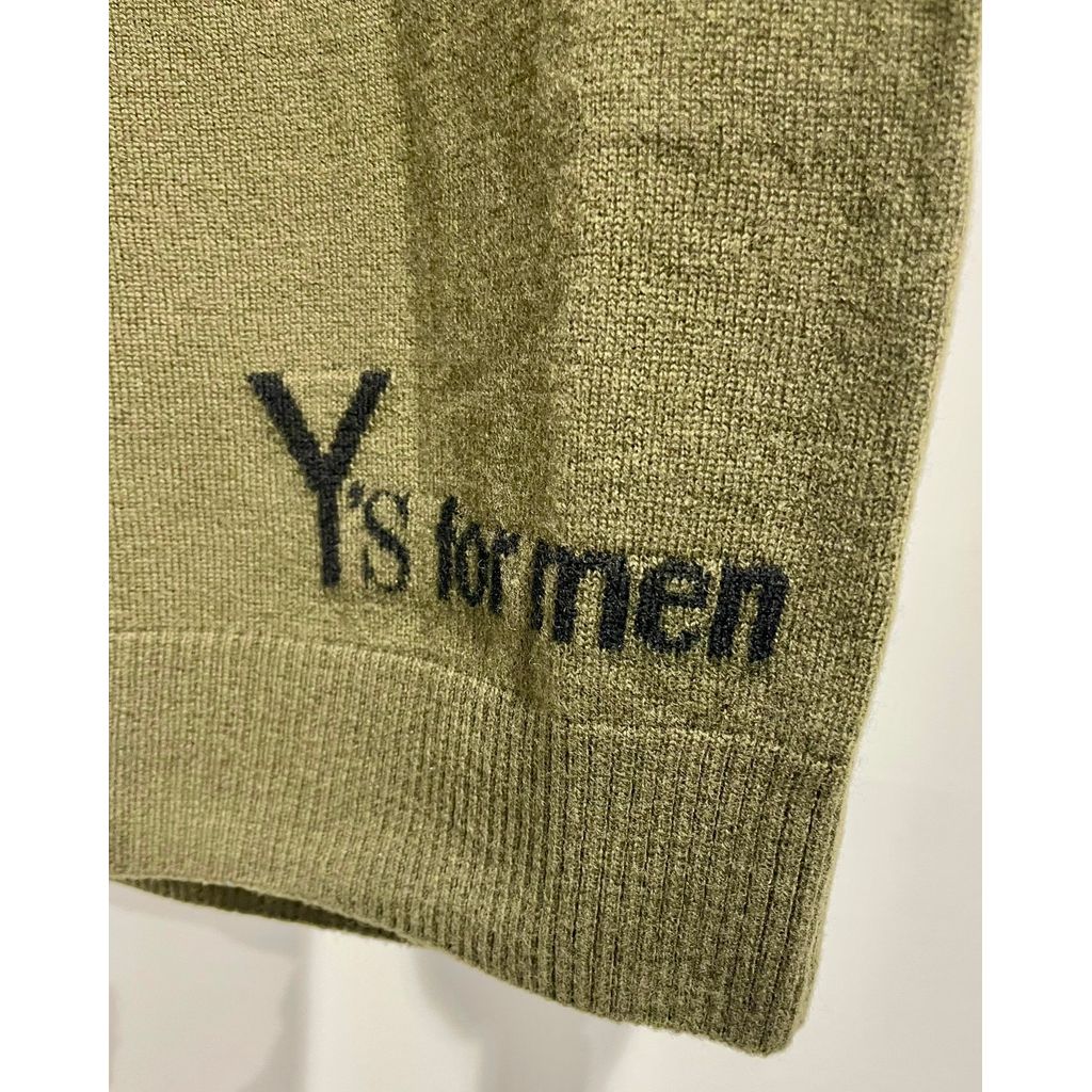 Y's for men ROUND NECK INTARSIA KNIT WITH "Y's for men" LOGO （KAHKI）