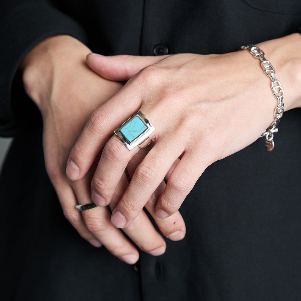 XOLO JEWELRY Square Amulet with Turquoise Ring