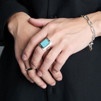XOLO JEWELRY Square Amulet with Turquoise Ring