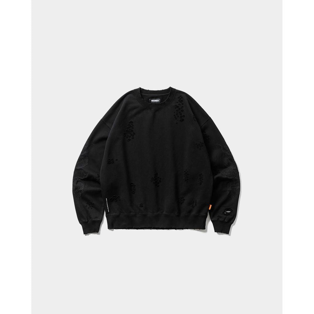 TIGHTBOOTH DAMAGE CREW SWEAT - TIGHTBOOTH x DELUXE