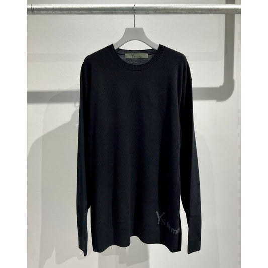 Y's for men ROUND NECK INTARSIA KNIT WITH "Y's for men" LOGO （BLACK）