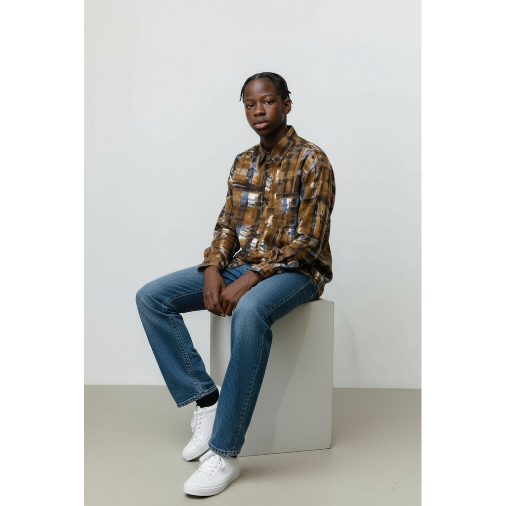 【MADE IN JAPAN】LINEAGE ABSTRACT CHECK SHIRTS（BROWN）