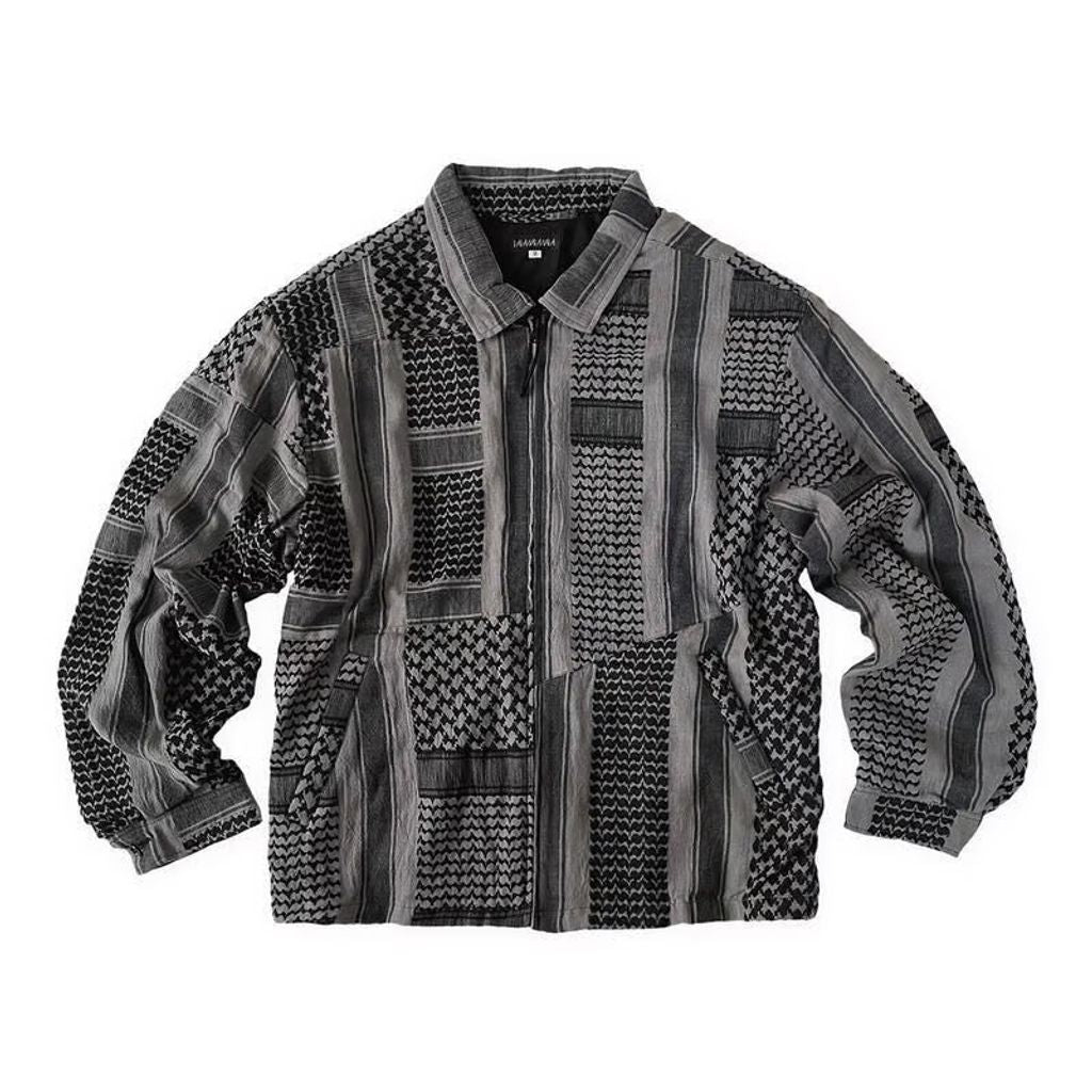 NADA. Shemagh scarf drizzler jacket / Black × Gray