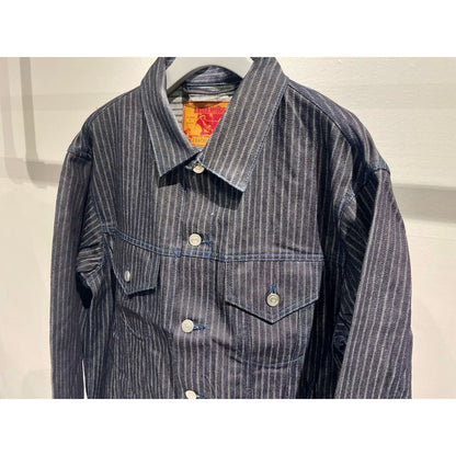 ANDFAMILYS DENIM TRACKER JACKET INDIGO STRIPE