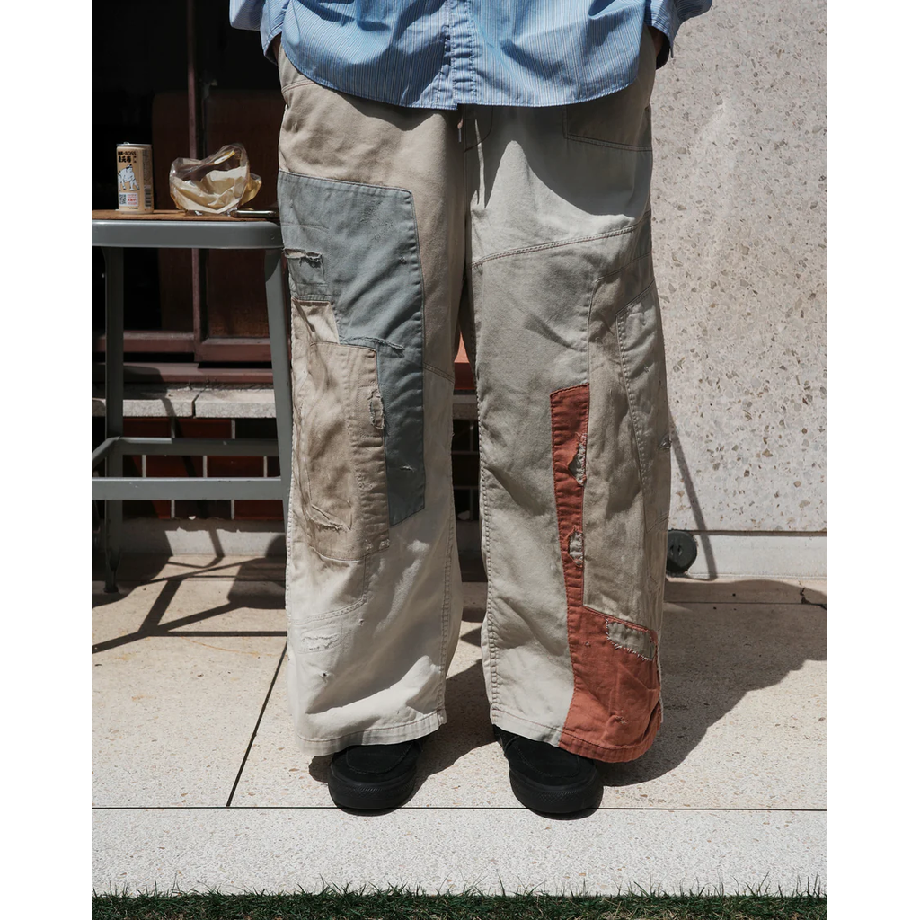ANACHRONORM REMAKED MIX PANEL WIDE EASY PANTS BEIGE