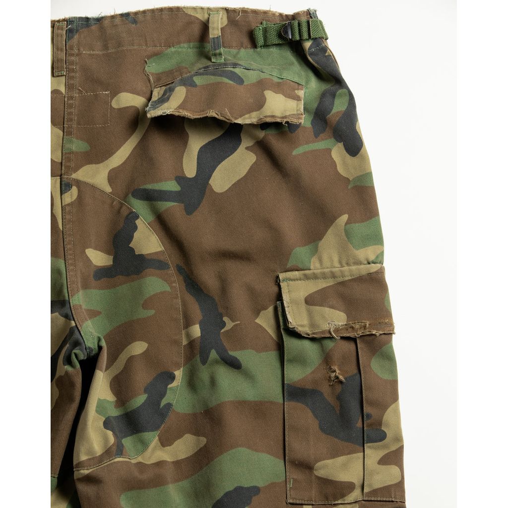 ANACHRONORM  AN372 BLACK CUT-OFF HARD DAMAGED B.D.U CAMO PANTS WOODLAND