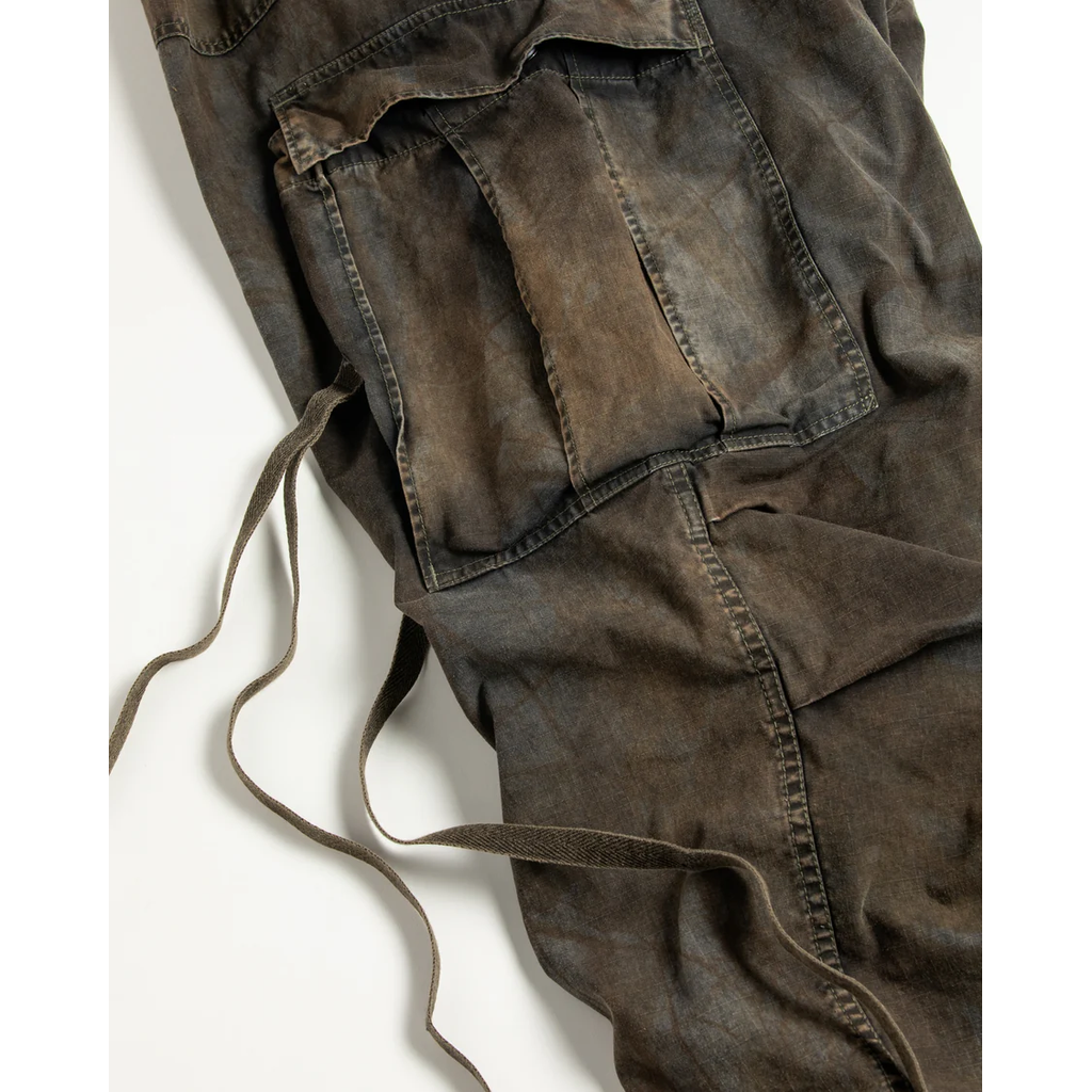 ANACHRONORM  AN372 BLACK CUT-OFF HARD DAMAGED B.D.U CAMO PANTS WOODLAND