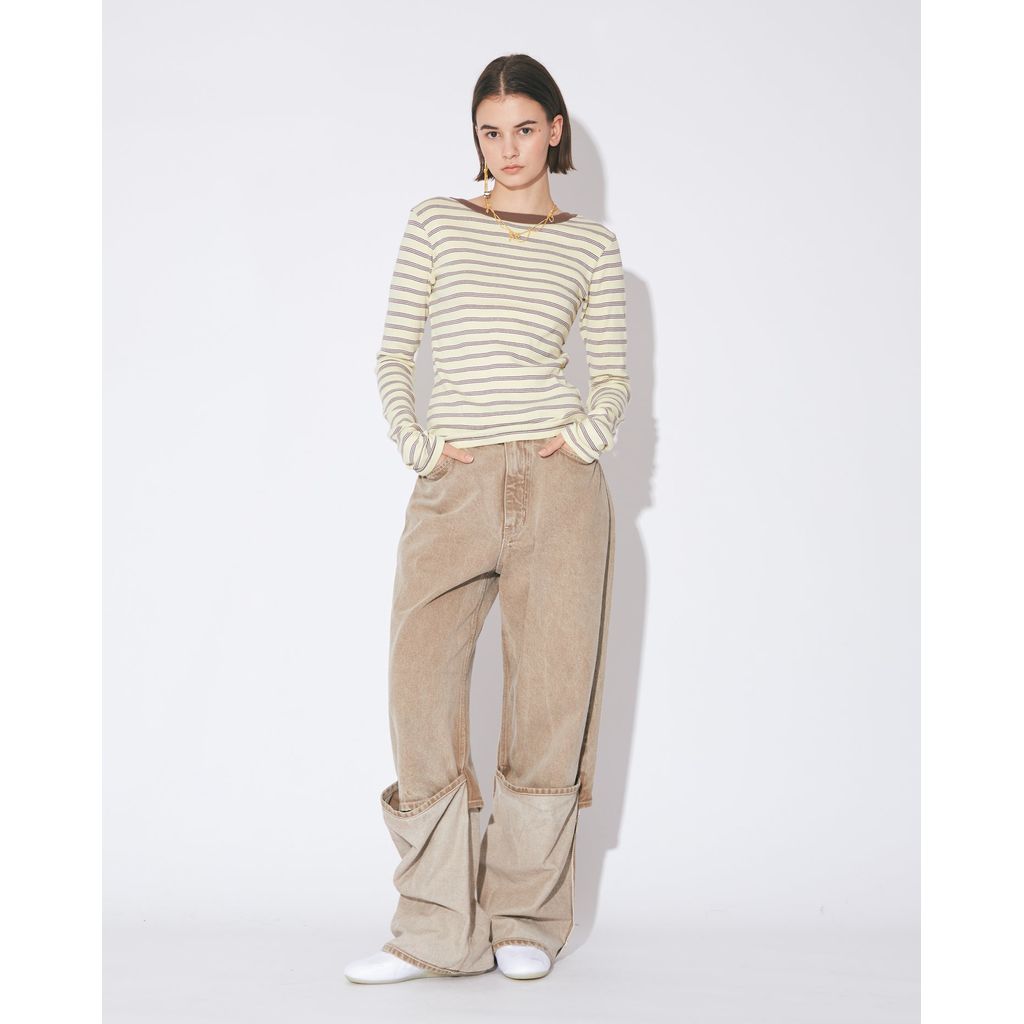 beautiful people organic FOX brown flip hem pants