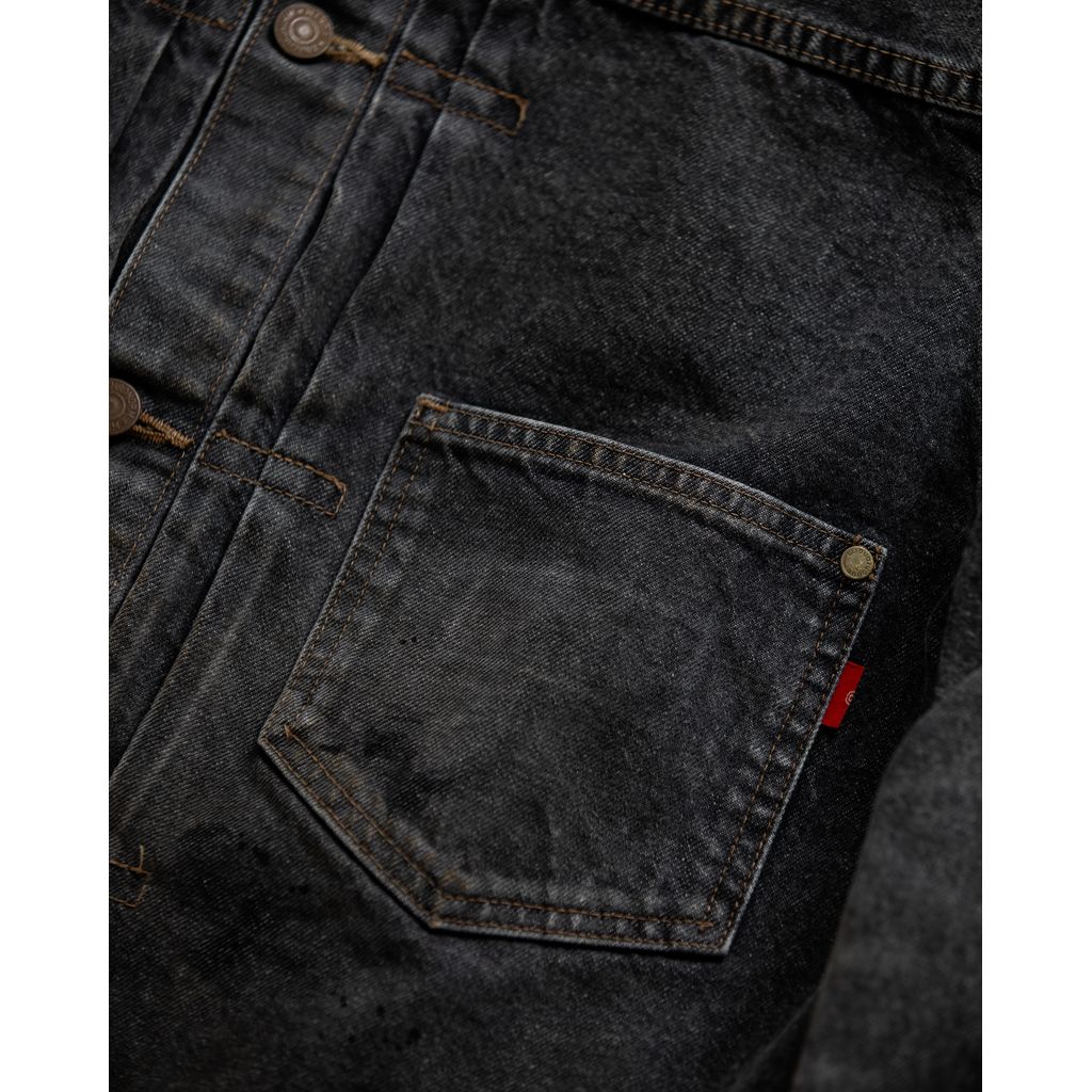 ANACHRONORM FRONT TUCK WASHED BLACK DENIM JACKET