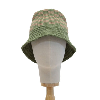 DECHO  CHECKERED KNIT BUCKET HAT