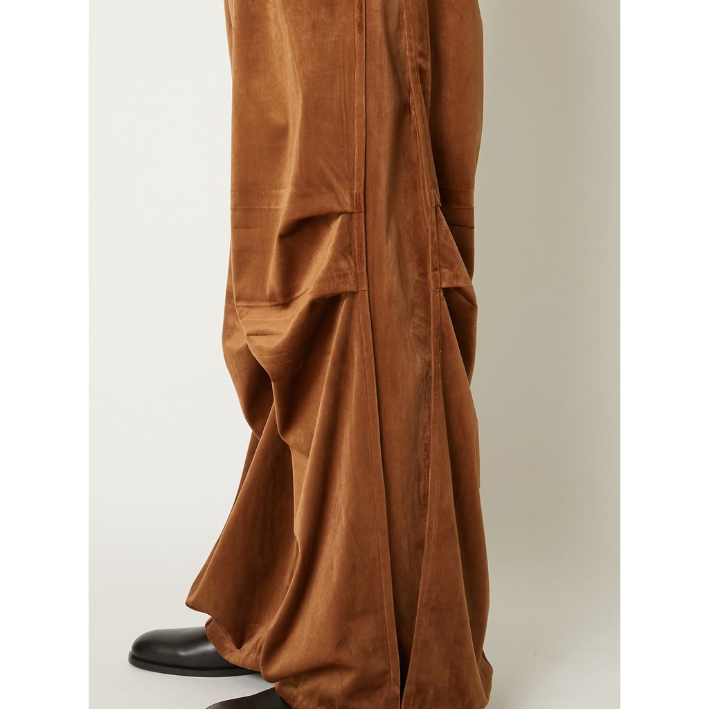TAAKK DRAPED VELVET TUCK PANTS