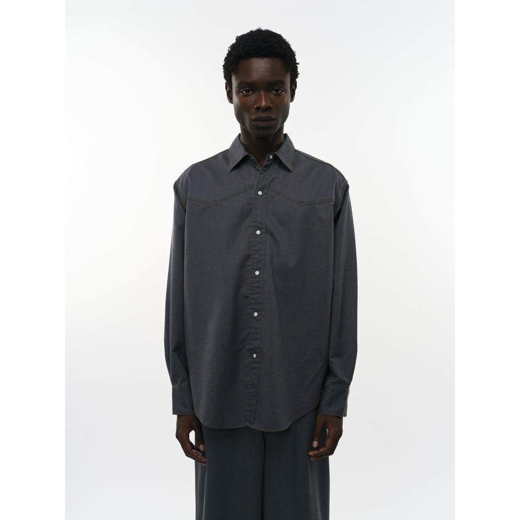 marka Washable 2/72 Wool Gabardine Pigment Print Western Shirt