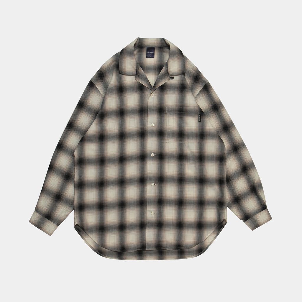 APPLEBUM OMBRE CHECK L/S ALOHA SHIRT [WHITE/BLACK] / 2420204
