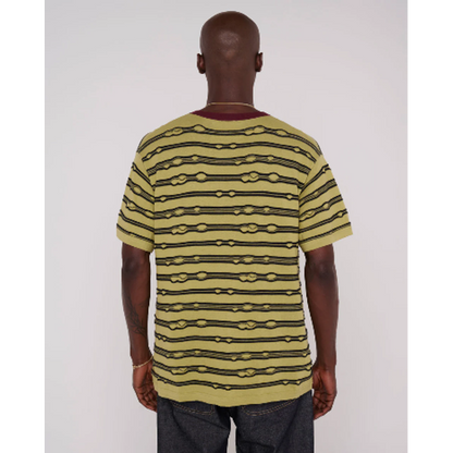 BRAIN DEAD EMBROIDERED PUCKERED STRIPED T-SHIRT - LIME