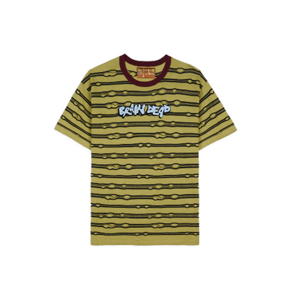 BRAIN DEAD EMBROIDERED PUCKERED STRIPED T-SHIRT - LIME