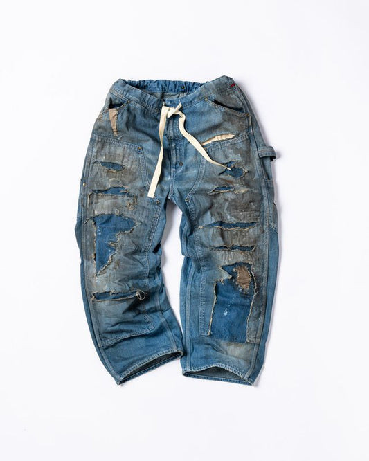 ANACHRONORM  AN271 HARD DAMAGED DENIM PAINTER EASY PANTS INDIGO