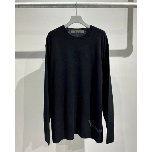 Y's for men ROUND NECK INTARSIA KNIT WITH "Y's for men" LOGO （BLACK）