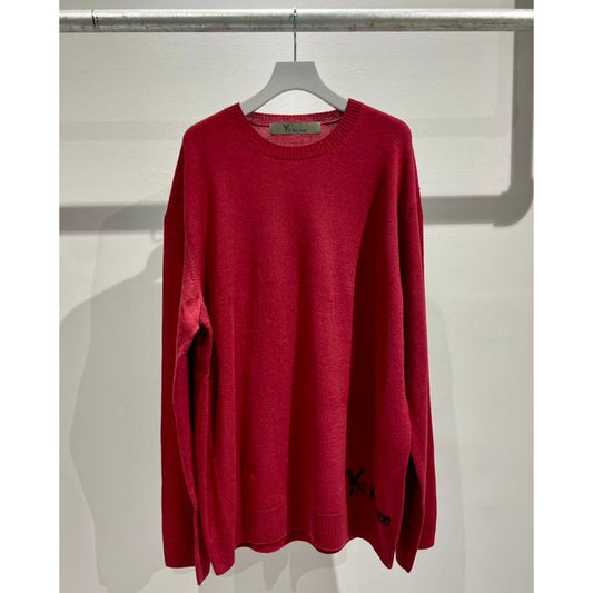 Y's for men ROUND NECK INTARSIA KNIT WITH "Y's for men" LOGO （RED）