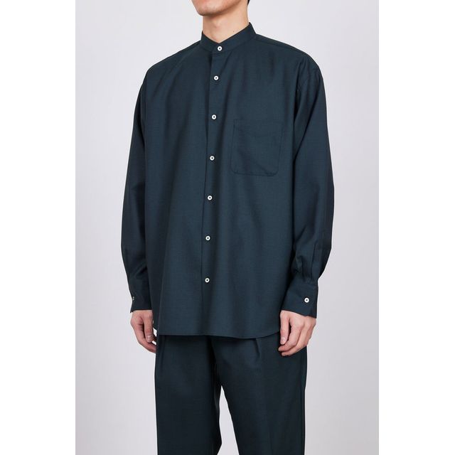 MARKAWARE ORGANIC WOOL TROPICAL COMFORT FIT BAND COLLAR SHIRT