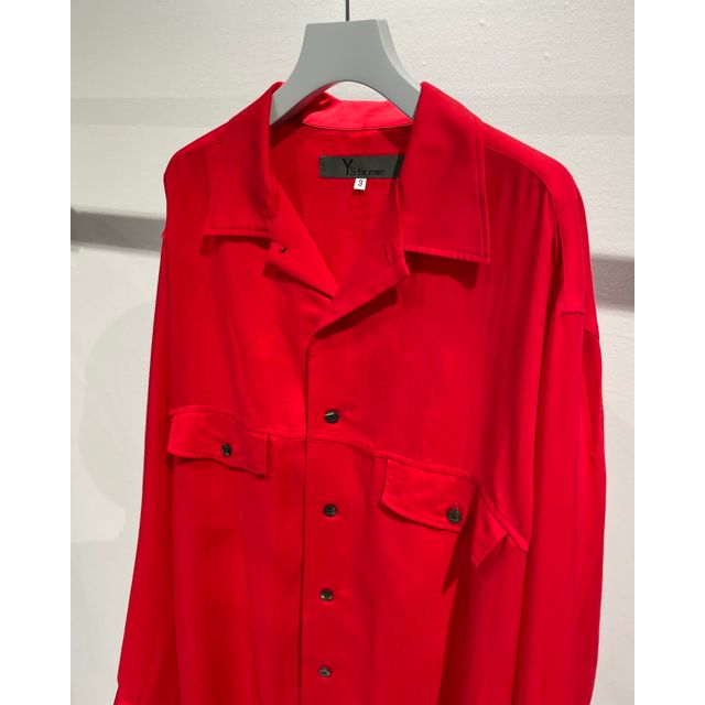 Y's for men CELLULOSE LAWN PANEL OPEN COLLAR SHIRT（RED）